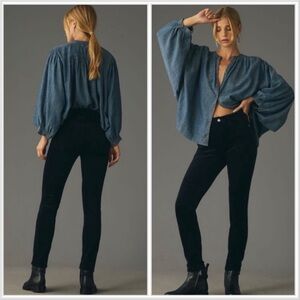 Pilcro Anthropologie High-Rise Skinny Corduroy Pants Navy Blue 27 Stretch Cotton